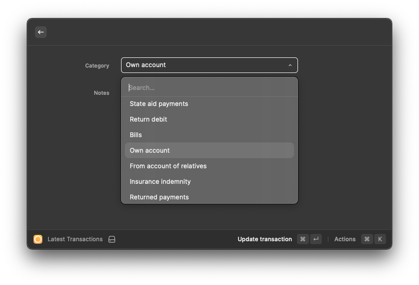Categorize your transactions and add notes - Raycast extension for Monse
